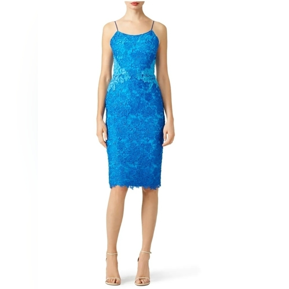 Monique Lhuillier Lace Sheath Dress Wedding Guest Cocktail Blue 2